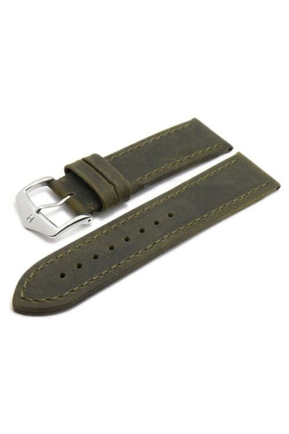 Terra Leather Watch Strap - Green - L - 20mm - Stainless Steel Silver Buckle