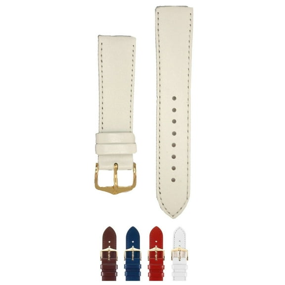 HIRSCH Umbria Leather Watch Strap (White) - M - 20mm - Stainless Steel Gold Buckle