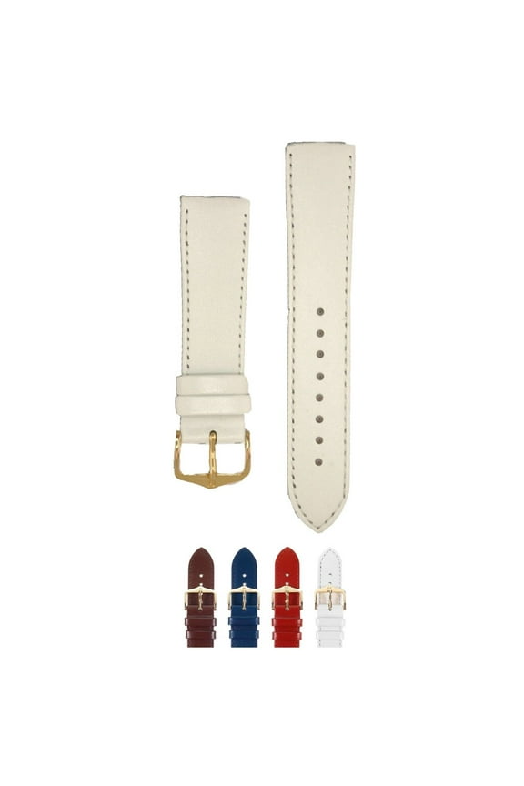 Umbria Leather Watch Strap (White) - M - 20mm - Stainless Steel Gold Buckle
