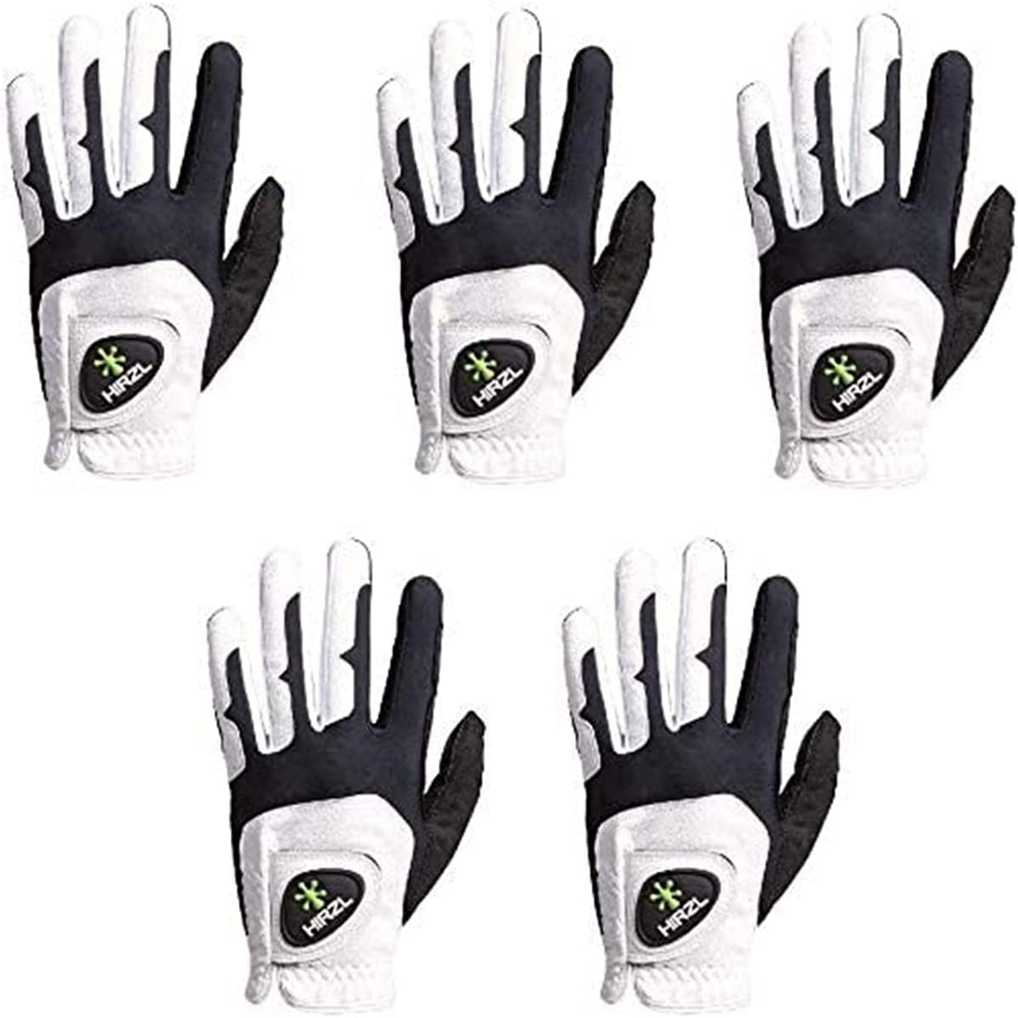 HIRZL Men Golf Gloves - Grippp Fit, Premium Leather, White/Black - Pack of 5