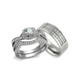 thumbnail image 1 of HIS & HER 3PC SILVER STAINLESS STEEL & TITANIUM WEDDING ENGAGEMENT RING Band SET Size Women's 06 Men's 09, 1 of 4