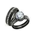 thumbnail image 1 of HIS & HERS 3PC BLACK ION PLATED STAINLESS STEEL WEDDING ENGAGEMENT RING Band SET Size Women's 09 Men's 05, 1 of 4