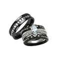 thumbnail image 1 of HIS HERS 4 PC BLACK STAINLESS STEEL & TITANIUM WEDDING ENGAGEMENT RING Band SET Size Women's 05 Men's 10, 1 of 4