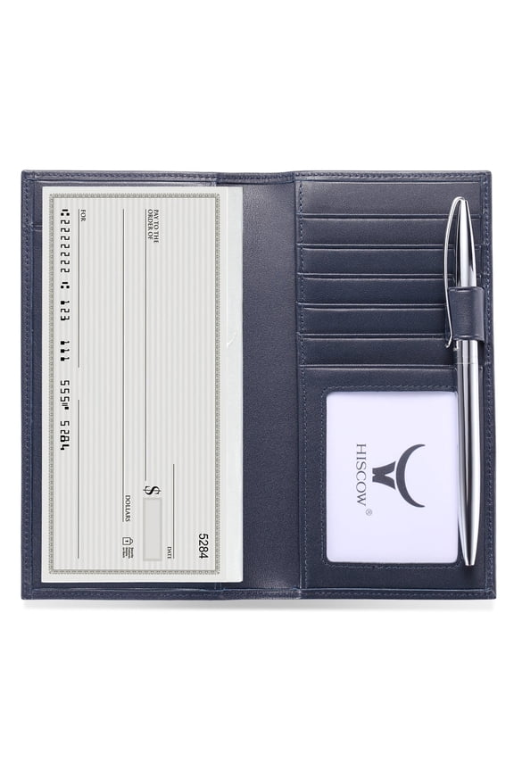 Soft Leather Checkbook Cover & Card Holder with Divider - Italian Calfskin (Dark Blue) Y101