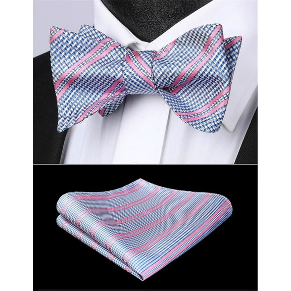 HISDERN Pink Bow Ties for Men Classic Wedding Bow Tie Formal Tuxedo Bowties Pocket Square Sets