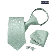 HISDERN Light Green Paisley Pre-Tied Ties, Adjustable Formal Business Necktie Polyester Wedding Men Adult 3pc