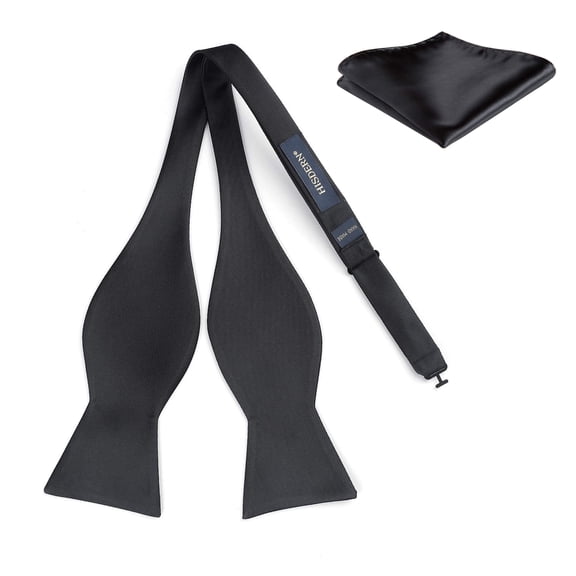 HISDERN Black Bow Ties for Men Self Tie Bow Tie Pocket Square Set Bowtie Formal Wedding Satin Bowtie