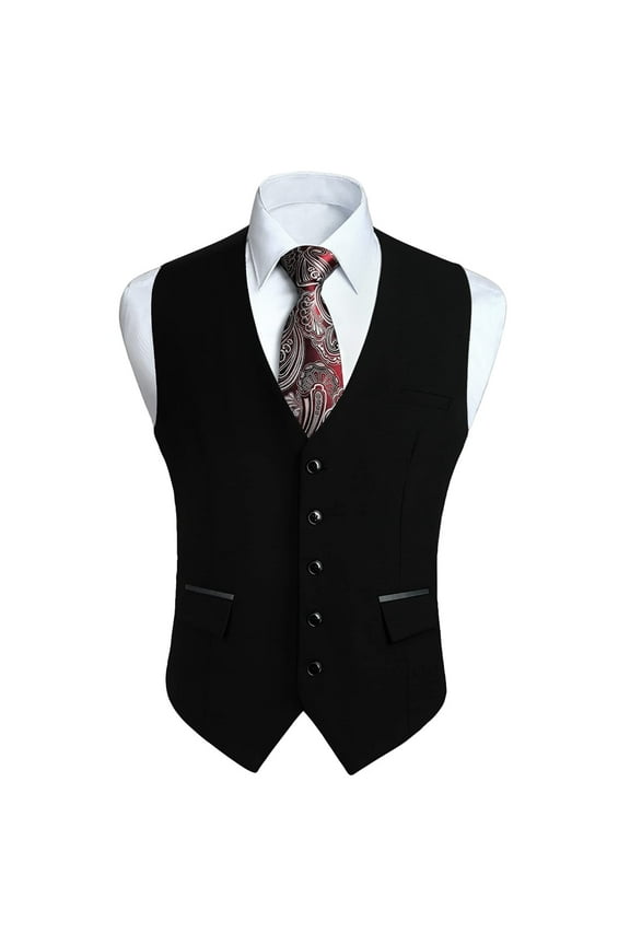 Black Suit Vest for Men Classic Slim Fit V-Neck Waistcoat Formal Dress Vest for Weddings