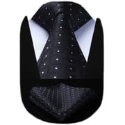 HISDERN Black Ties for Men Polka Dot Tie and Pocket Square Set Classic Woven Formal Tie with Gift Box