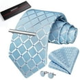 thumbnail image 1 of HISDERN Blue Mens Ties Sets Classic Woven Plaid Formal Necktie and Pocket Square Cufflinks Tie Clip, 1 of 9