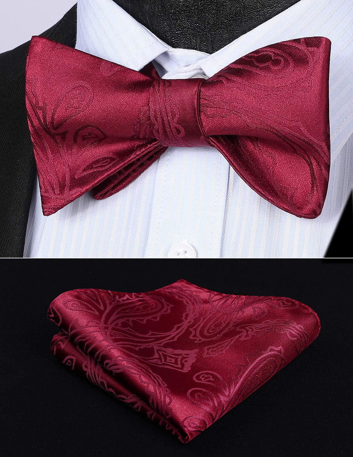 HISDERN Bow Ties for Men Check Plaid Self Tie Bow Tie and Pocket Square