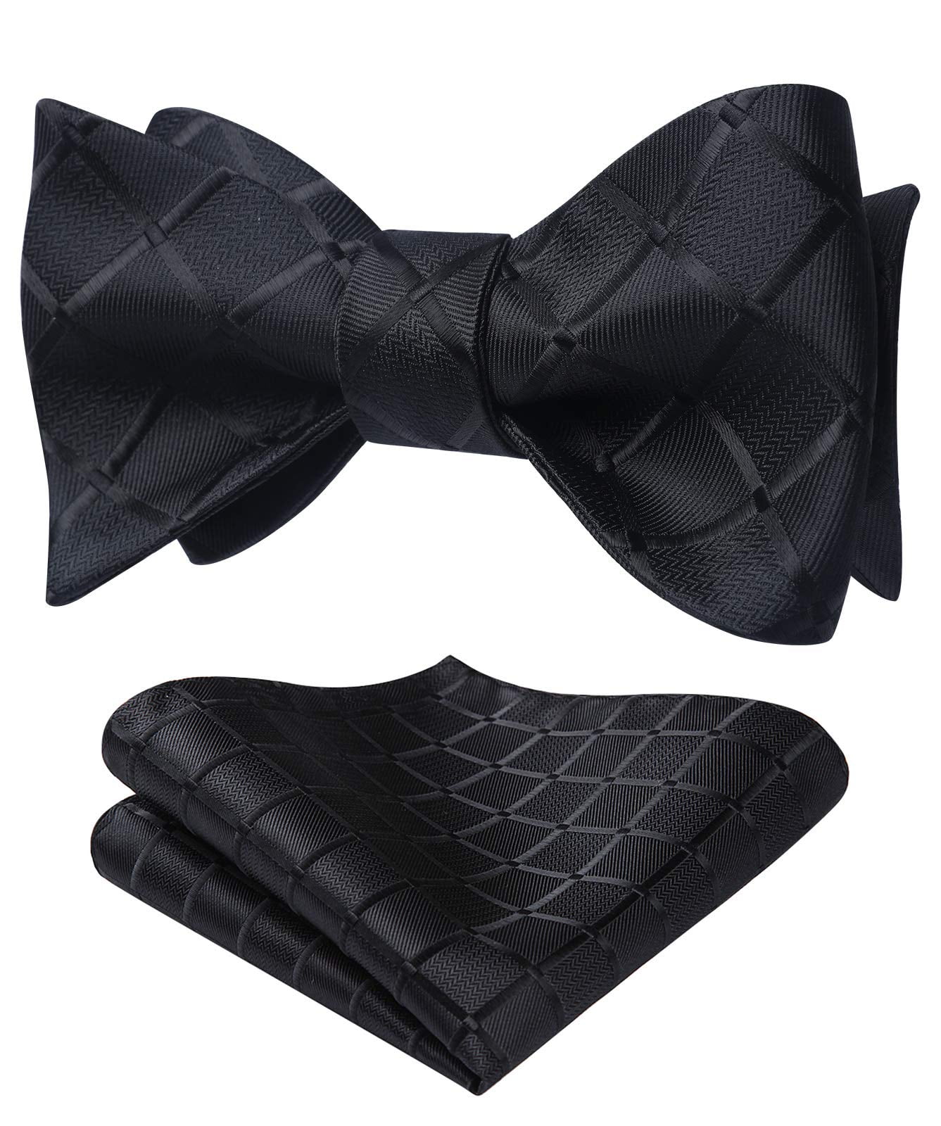 HISDERN Bow Ties for Men Check Plaid Self Tie Bow Tie and Pocket Square