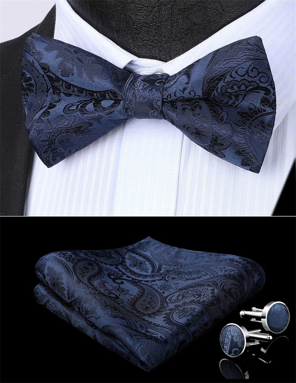 HISDERN Bow Ties for Men Floral Paisley PreTied Bow Tie and Pocket
