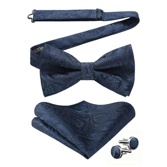 HISDERN Bow Ties for Men Floral Paisley Pre-Tied Bow Tie and Pocket Square Handkerchief Cufflinks Set