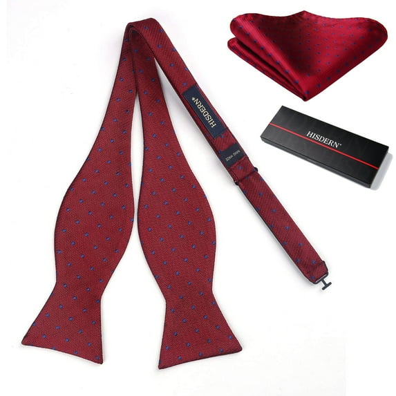 HISDERN Bow Ties for Men Polka Dot Self Tie Bowtie Pocket Square Business Tuxedo Wedding Bowties