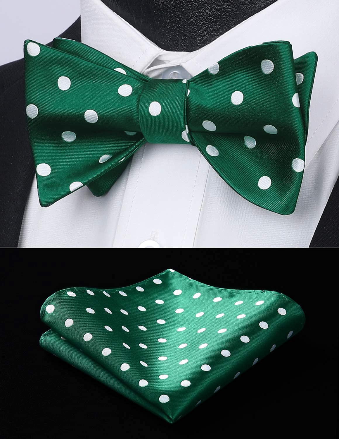 HISDERN Bow Ties for Men Polka Dot Self Tie Bowtie Pocket Square