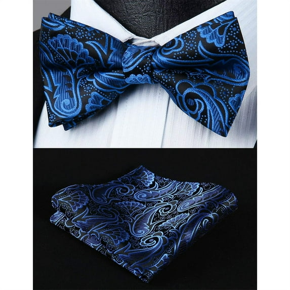 HISDERN Bow Ties for Men Pre-tied Paisley Bow Ties Pocket Square Set Men's Bowtie Wedding Party