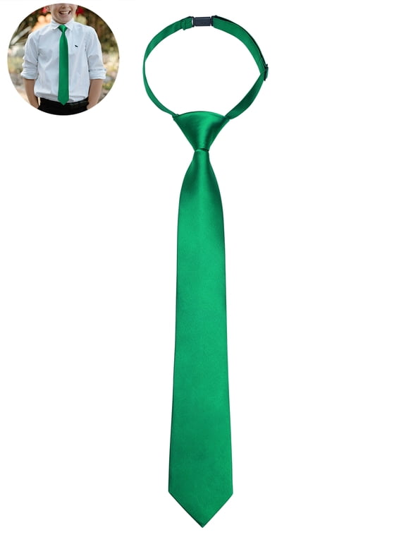 Boys Ties Green Pre-Tied Necktie Age 8-12 Children's Adjustable Woven Formal Weddings School