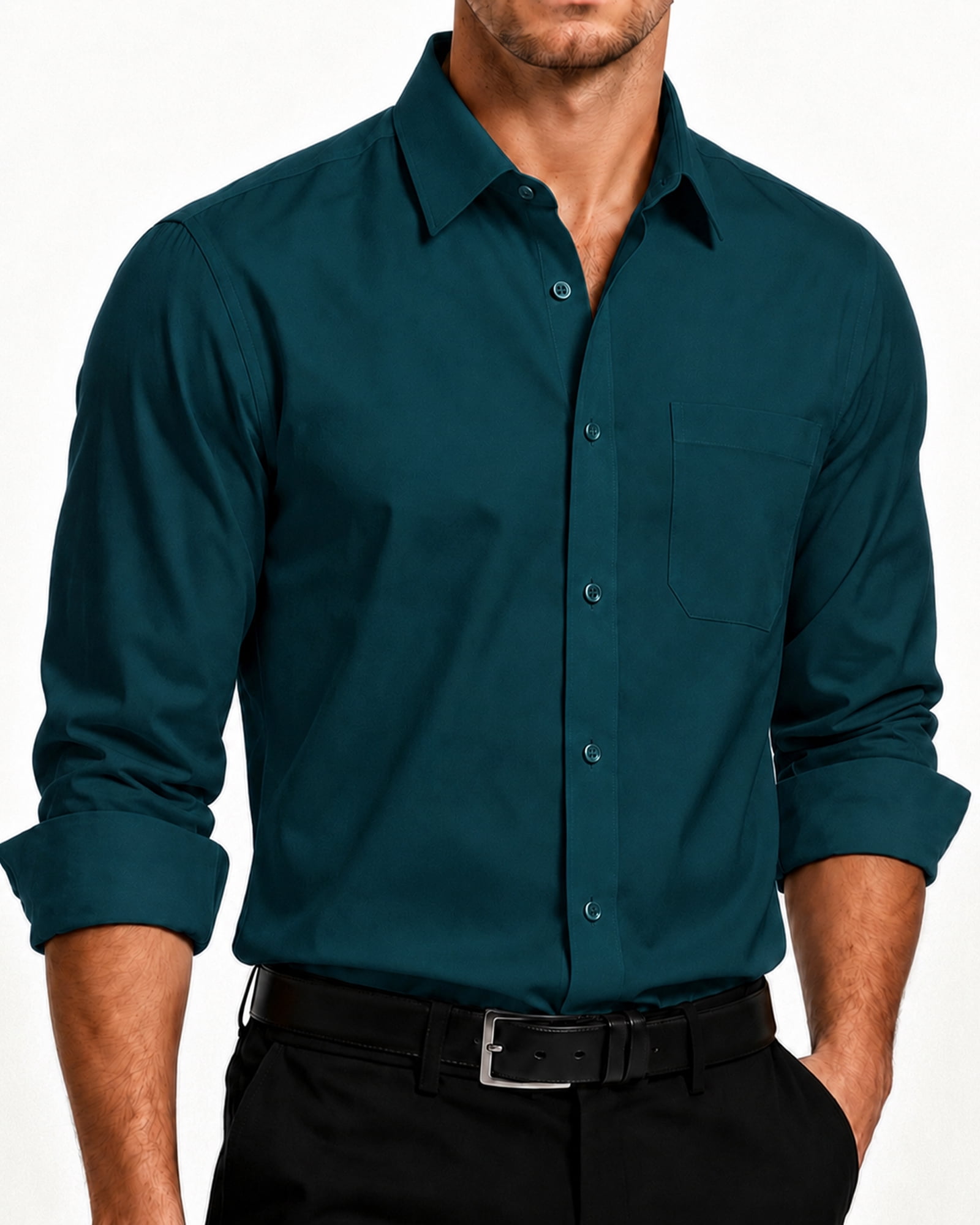 forest green mens dress shirt HISDERN Button Down Shirts for Casual Shirts Regular Fit Long Sleeve sub_category:mini