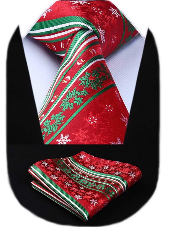 Christmas Ties for Men Holiday Festival Funny Tie and Pocket Square Set Xmas Necktie
