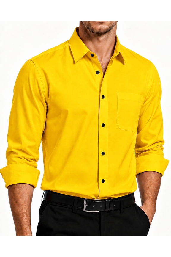 Dress Shirts for Men Big & Tall Regular Fit Long Sleeve Button Up Shirt Wedding Yellow Gold