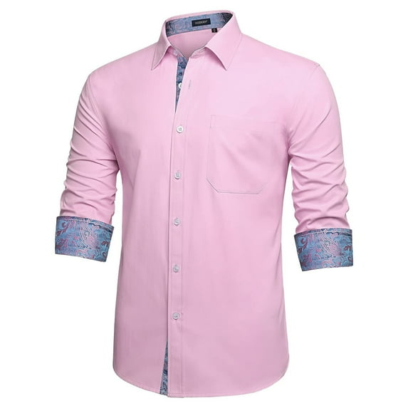 HISDERN Dress Shirts for Men Button Down Dress Shirt Casual Long Sleeve Formal Shirt Pink Purple