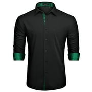 HISDERN Dress Shirts for Men Casual Button Down Dress Shirt Long Sleeve Formal Shirt Black Green L