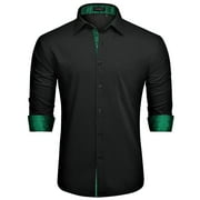 HISDERN Dress Shirts for Men Casual Button Down Dress Shirt Long Sleeve Formal Shirt Black Green