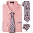 thumbnail image 1 of HISDERN Dress Shirts for Men Casual Button Down Long Sleeve Wedding Shirt Tie Set with Pocket Pink, 1 of 8