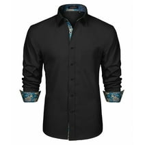 HISDERN Dress Shirts for Men Long Sleeve Formal Shirt Casual Button Up Shirt Regular Fit Black Aqua