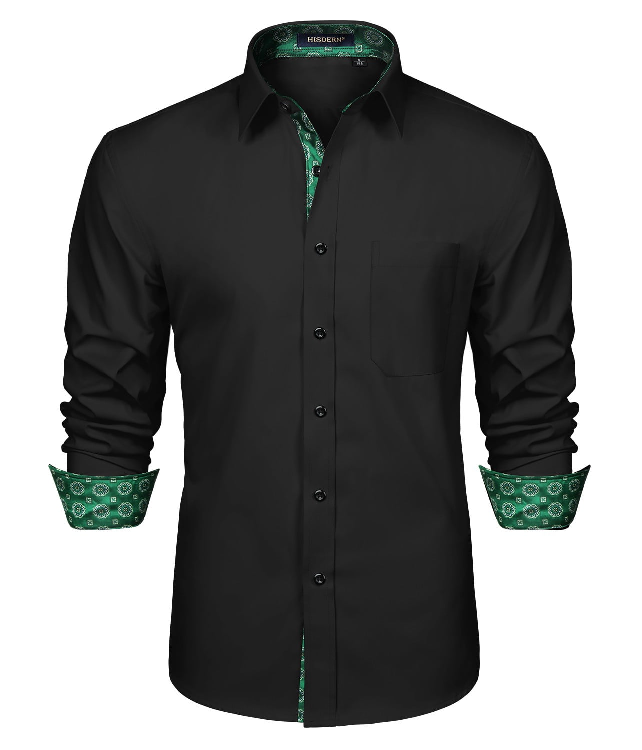HISDERN Dress Shirts for Men Long Sleeve Formal Inner Collar Button Down  Shirt Black Green - Walmart Business Supplies