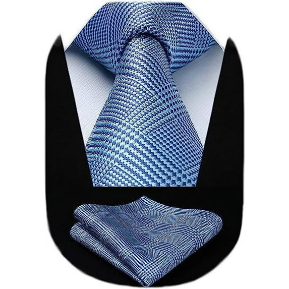 HISDERN Extra Long Ties for Men Plaid Checkered Tie Handkerchief Silk Mens Necktie Pocket Square Set