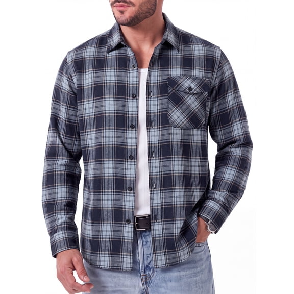HISDERN Flannel Shirt for Mens Long Sleeve Plaid Flannel Shirt Casual Button Down Shirts Navy Blue