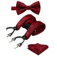 thumbnail image 1 of HISDERN Floral Bow Tie Suspenders Set Mens Handkerchief Set Y Shape 6 Clips Adjustable Red Black, 1 of 9