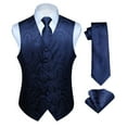 thumbnail image 1 of HISDERN Formal Mens Vest Paisley Jacquard Silk Ties Suit Waistcoat Set Wedding 3PCS Navy Blue M, 1 of 7
