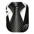 thumbnail image 1 of HISDERN Gray Stripe Ties for Men Handkerchief Cufflinks Set Classic Woven Necktie Business Wedding, 1 of 8