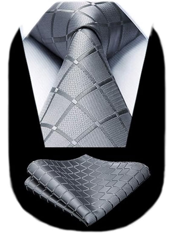 Gray Ties for Mens Plaid Mens Ties Pocket Square Ties Set Formal Business Wedding Neckties