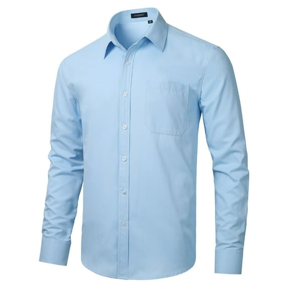HISDERN Long Sleeve Mens Dress Shirts Classic Button Down Shirt Solid Color Regular Fit Wedding Blue