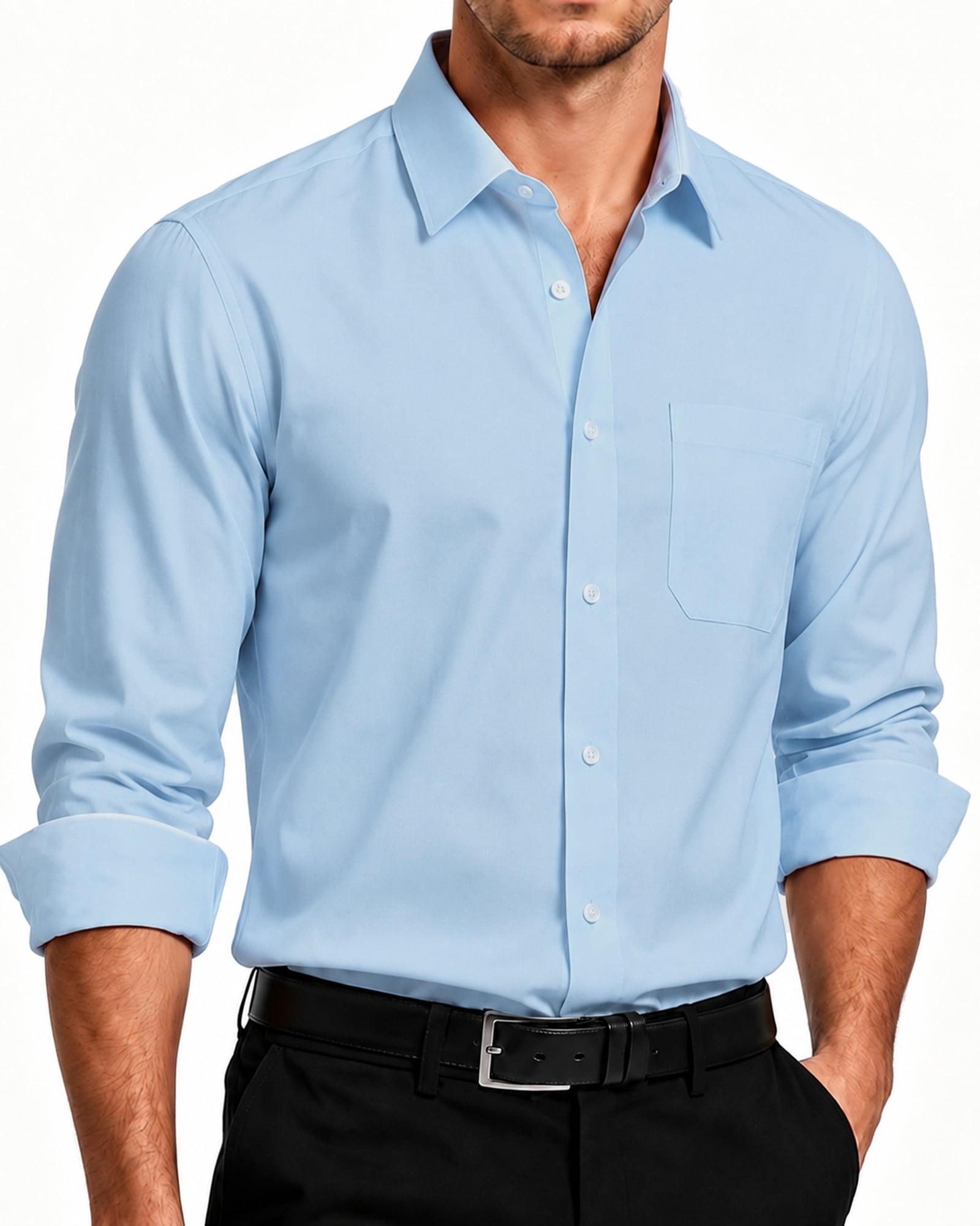 men's dress shirts with colored buttons Luxury Multicolored Buttons Long Sleeved Plain Dress Mens Shirt SL 5311