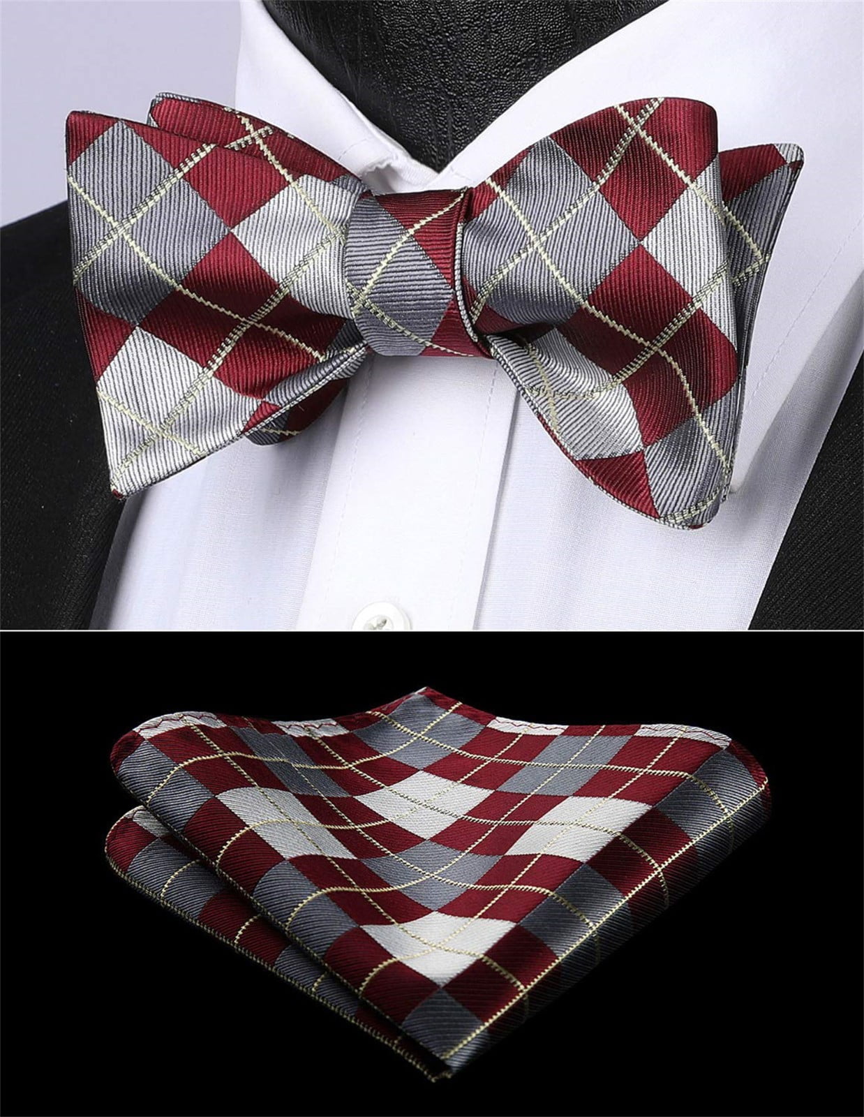 HISDERN Men Bow Ties Check Plaid Self Tie Bow Tie Formal Tuxedo Wedding