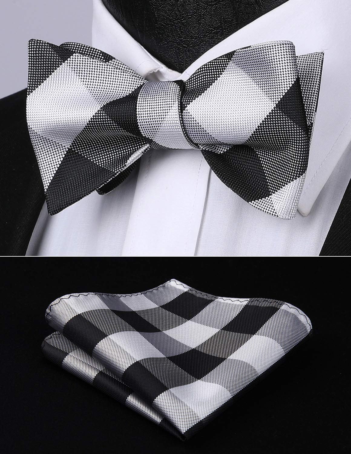 HISDERN Men Bow Ties Check Plaid Self Tie Bow Tie Formal Tuxedo Wedding