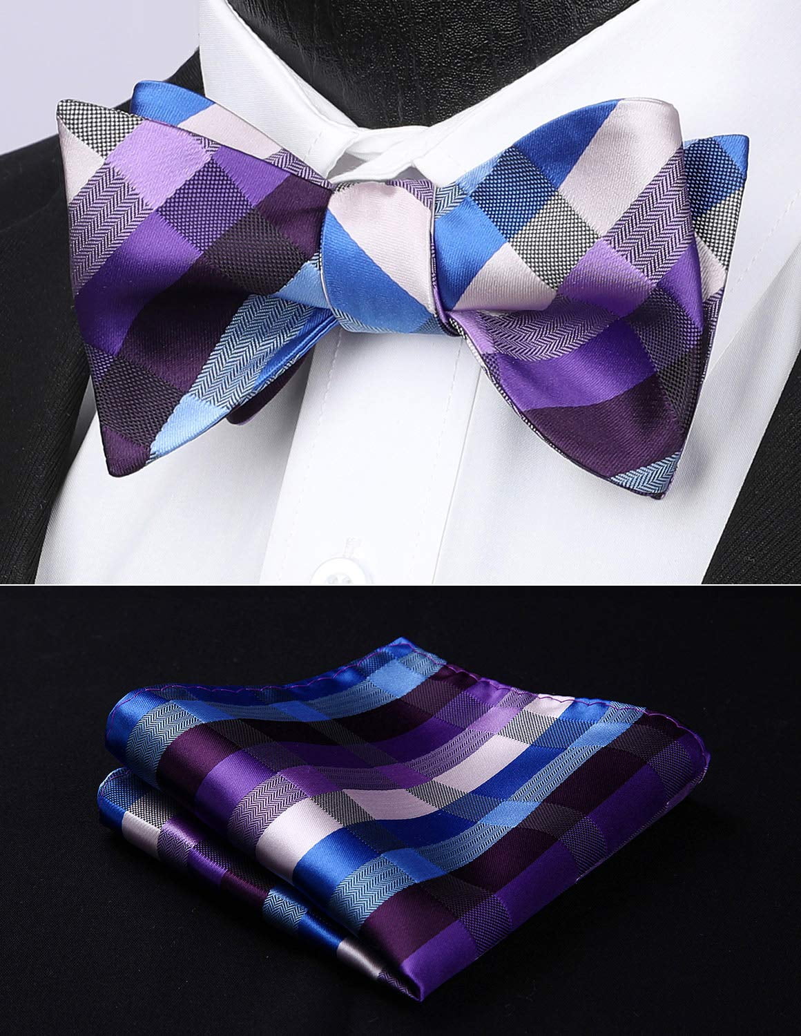 HISDERN Men Bow Ties Check Plaid Self Tie Bow Tie Formal Tuxedo Wedding