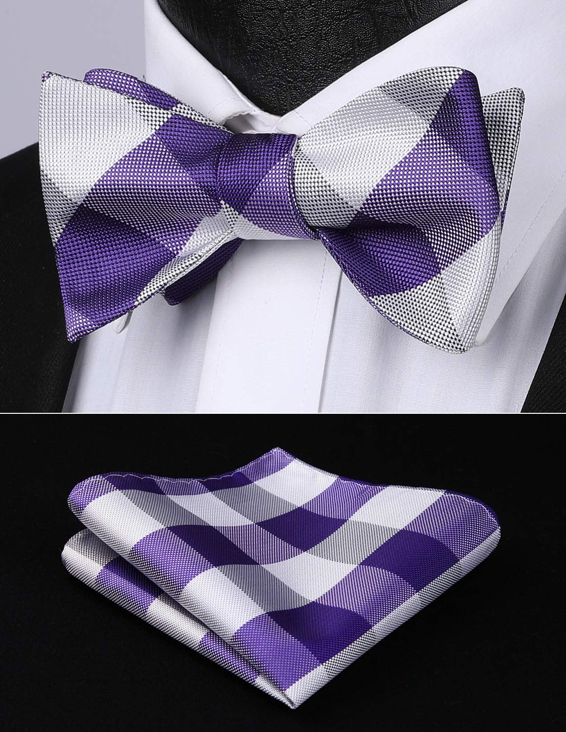 HISDERN Men Bow Ties Check Plaid Self Tie Bow Tie Formal Tuxedo Wedding