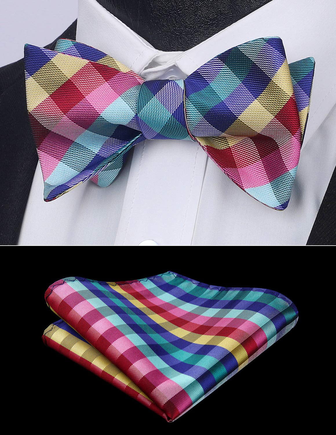 HISDERN Men Bow Ties Check Plaid Self Tie Bow Tie Formal Tuxedo Wedding