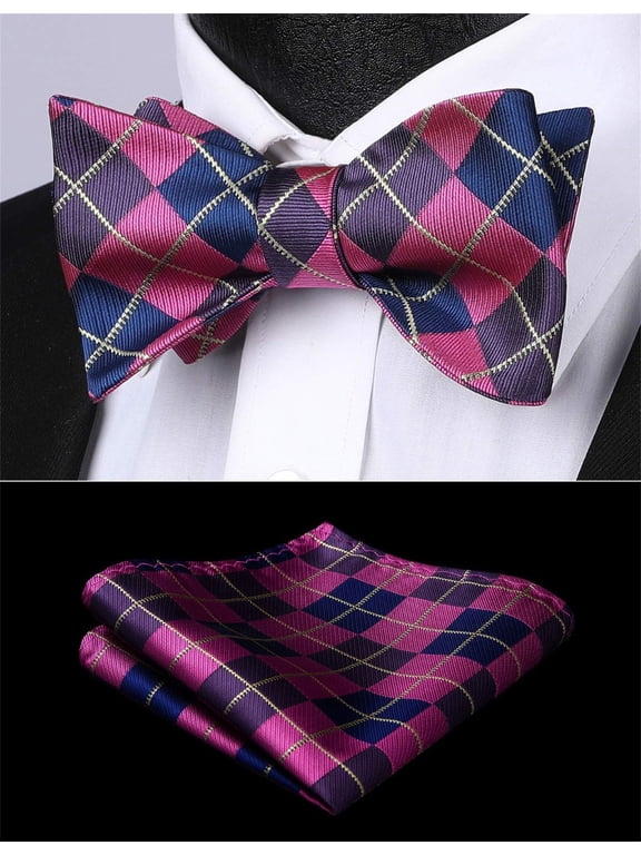Mens Pink Plaid Bowties Self Tie Bow Tie Formal Bow Ties Tuxedo Wedding Bowtie Sets