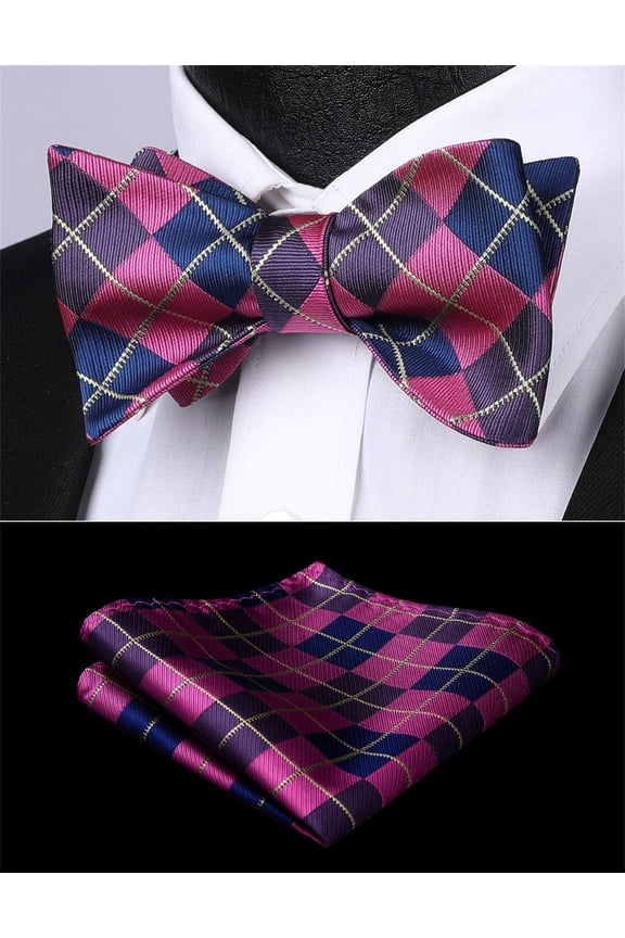 Mens Pink Plaid Bowties Self Tie Bow Tie Formal Bow Ties Tuxedo Wedding Bowtie Sets