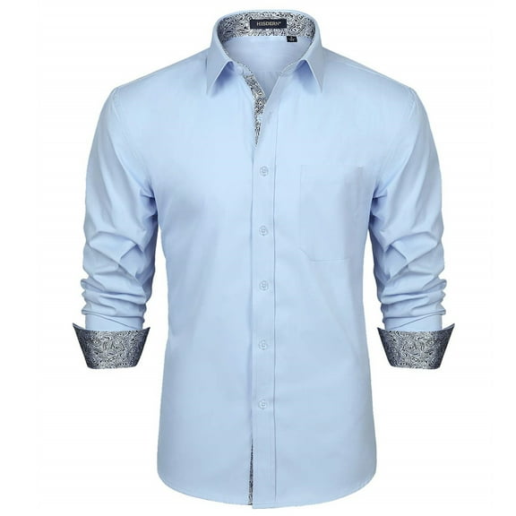 HISDERN Long Sleeve Dress Shirts for Men Casual Button Down Formal Business Shirt Light Blue