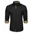 thumbnail image 1 of HISDERN Mens Black Dress Shirts Long Sleeve Formal Button Down Business Wedding Shirt, 1 of 7
