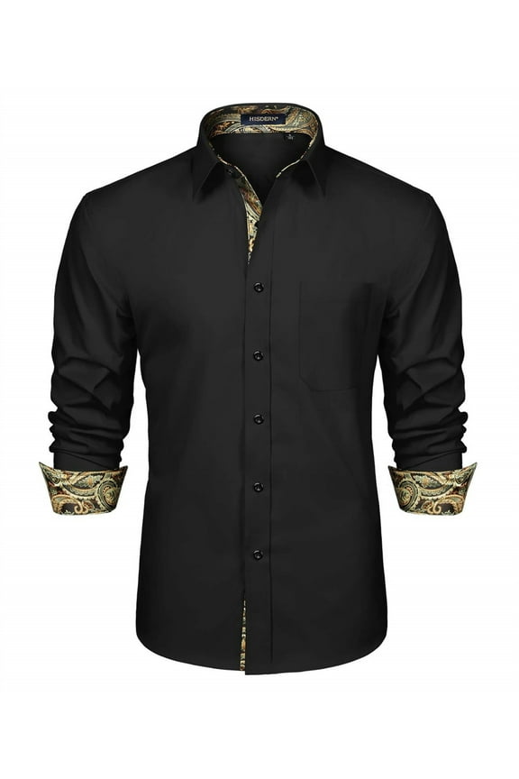 Mens Black Dress Shirts Long Sleeve Formal Button Down Business Wedding Shirt