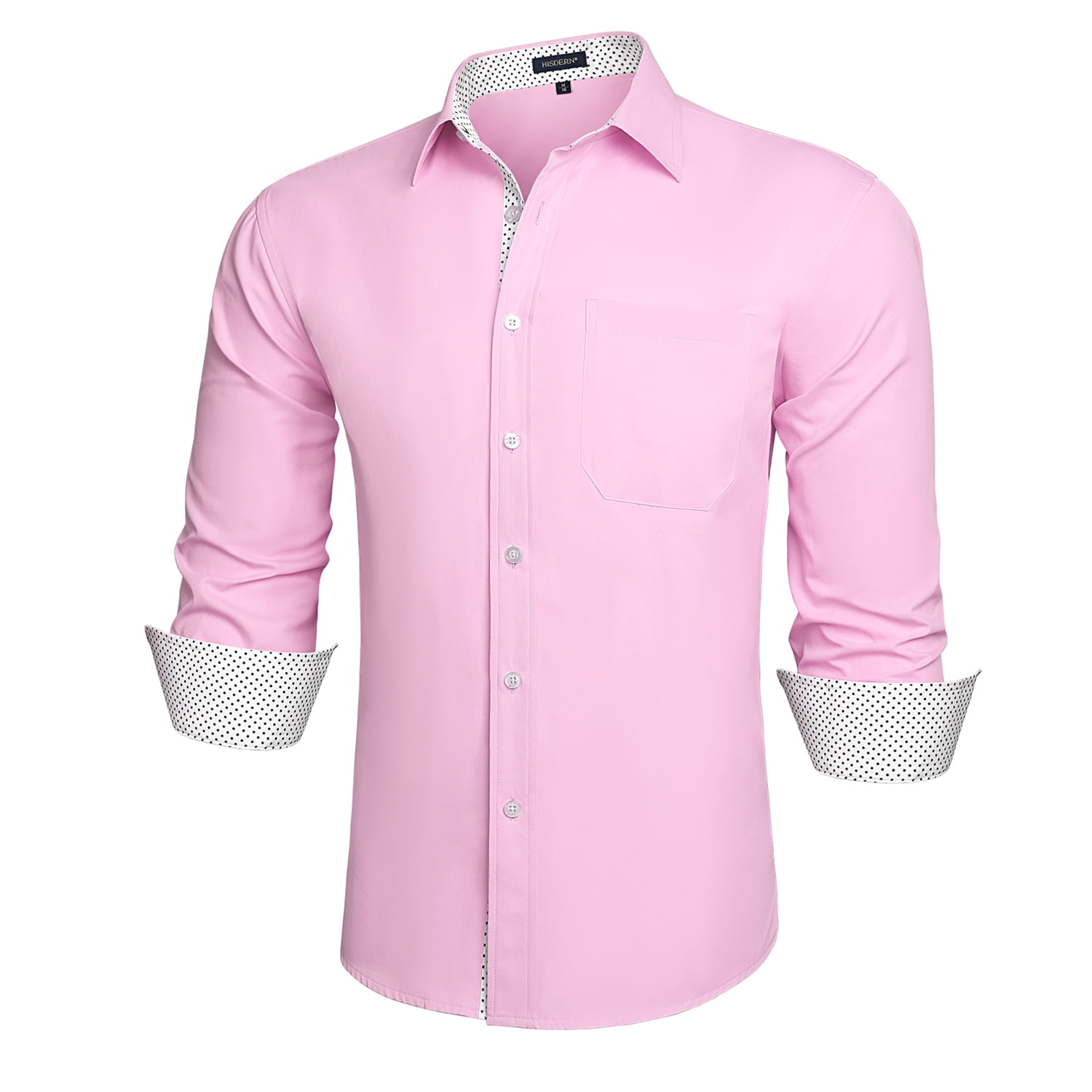 HISDERN Men Dress Shirts Long Sleeve Formal Shirt Casual Button Down Shirt Inner Collar Contrast